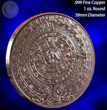 "Aztec Calendar" 1 oz .999 Copper Round Beautiful Design