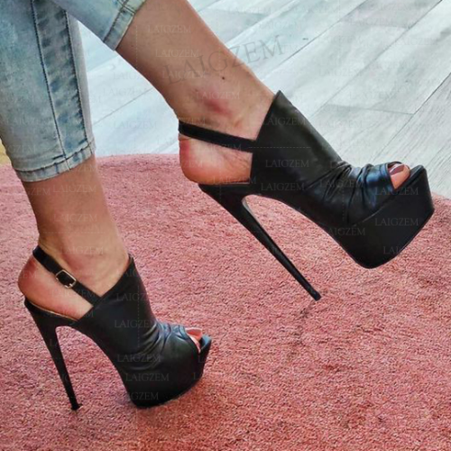 Women Platform Pumps Peep Toe Pleated Thin High Heels Sandals Plus Big Size - Bild 4 von 6