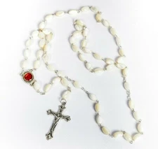 Hand Crafted Mother of Pearl Rosary with Holy Soil from Jerusalem Grounds