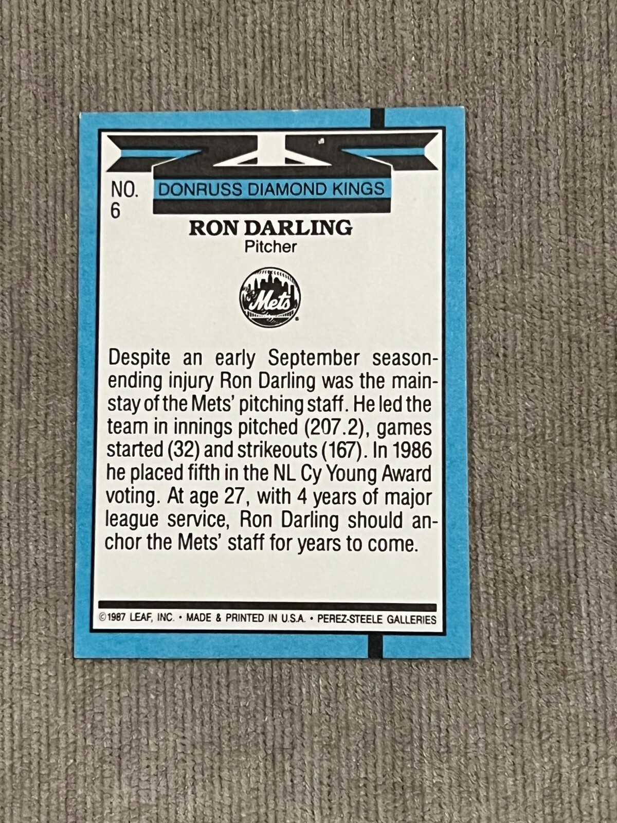 RON DARLING NEW YORK METS HAND SIGNED 1988 DONRUSS DIAMOND KING CARD #6 ...
