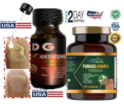 Fungus away  Clear Topical Formula Anti-Fungal Solution w/ Essential Oils & caps