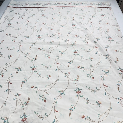 vintage flat sheet queen red green floral vines shabby french country - Picture 3 of 6