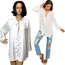 Show Me Your Mumu Womens Top Large Alicia Tunic Challis Button Up White Cheetah