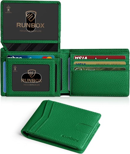 Billeteras para hombre 15 portatarjetas delgado cuero RFID 2 ventanas de identificación con caja de regalo para hombre A - Imagen 9 de 34