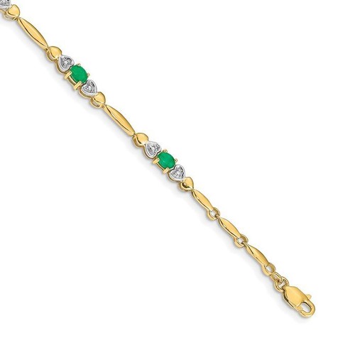 10K Solid Yellow Gold Diamond Emerald Tennis Bracelet - Picture 3 of 12