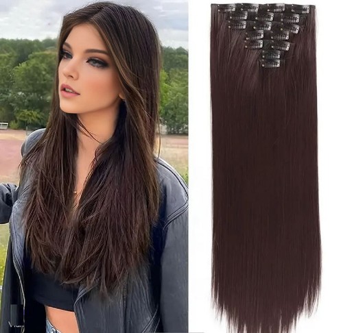 Clip in Hair Extension Hair 17" 43cm 130g 7pcs Hair Extensions bY Modaleo Brown - Picture 2 of 3