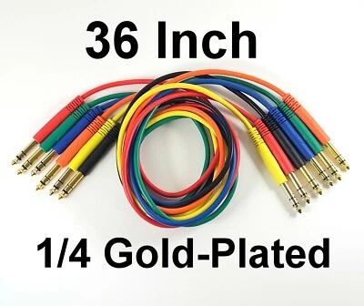 6 Pack New Pro Slim Plug GOLD 36" Stereo 1/4" TRS Patch Cables Leads 3 Foot