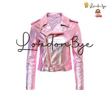 Metallic Pink Leather Jacket For Women, Biker Jackets Womens, Get 20% Off