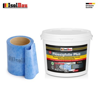Dichtset Flüssigfolie PLUS 4 kg + 5 m Dichtband Abdichtung Balkon Bad Dusche