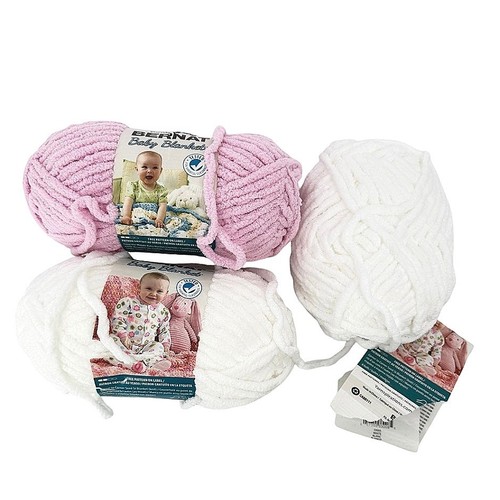 Bernat Baby Blanket Yarn 2.5 Skeins Yarnspirations 3.5oz/72Yds Baby Pink & White
