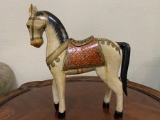 Statua statuina vintage in legno intagliato indiano Ghodi cavallo matrimonio dipinto 16"