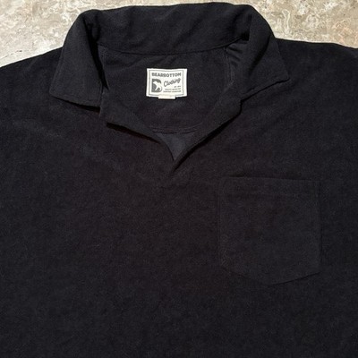 Bear Bottom Polo Shirt Mens XL Black Terry Cloth Johnny Collar Beach Resort