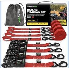 Rhino Usa Ratchet Tie-down Set Red 4-pack 15ft X 1.6in 5000lbs S-hook Polysilk