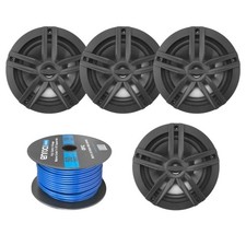 4x Enrock Marine 6.5" Water-Resistant Black Speakers, 50 Ft 16-G Speaker Wire