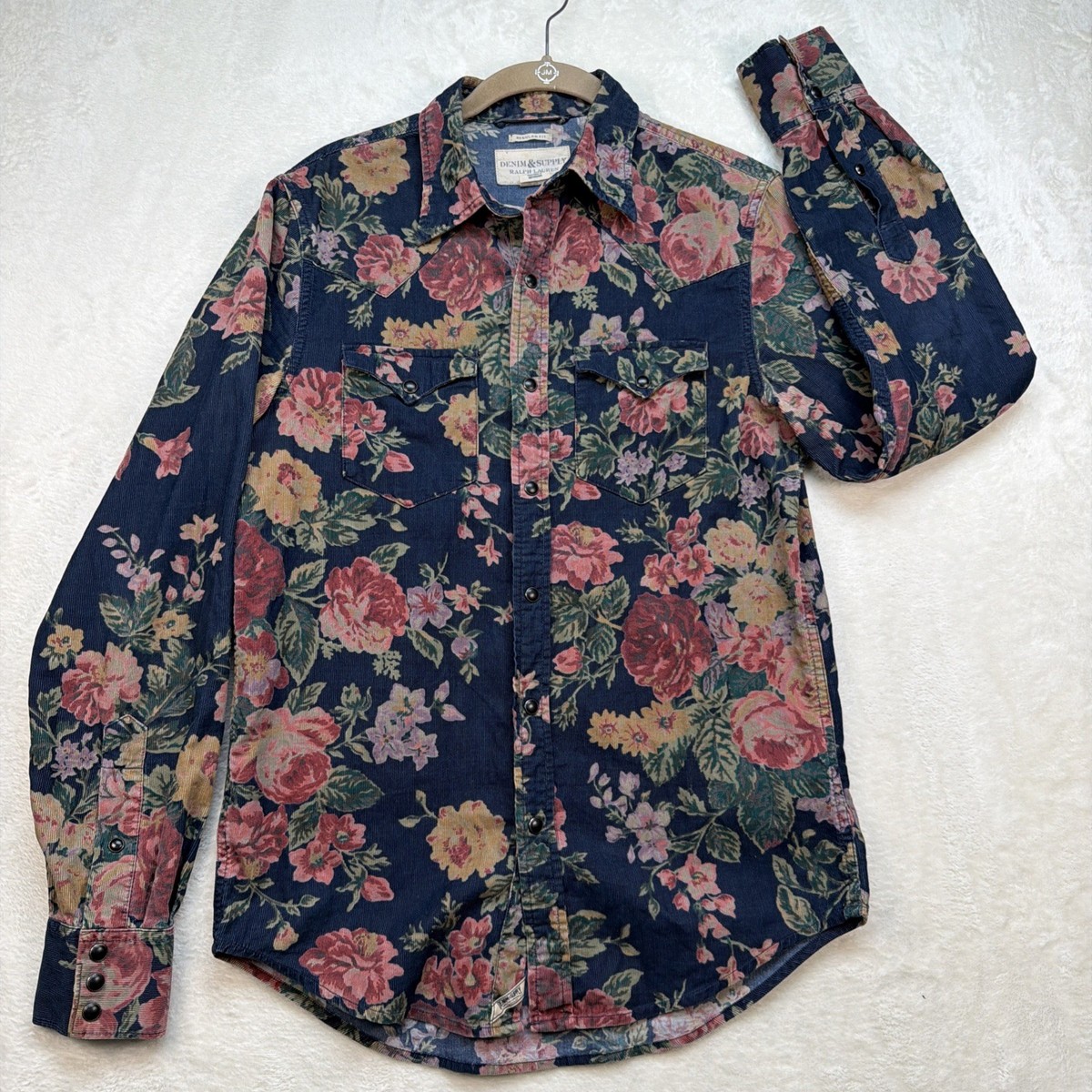 Denim Supply Ralph Lauren Floral Western Shirt Pearl Snap Blue XS