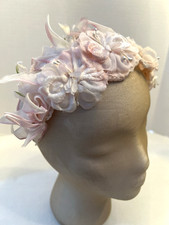 Vtg 1950s Fascinator Hat Fancy Flowers Pink White Easter Clip On