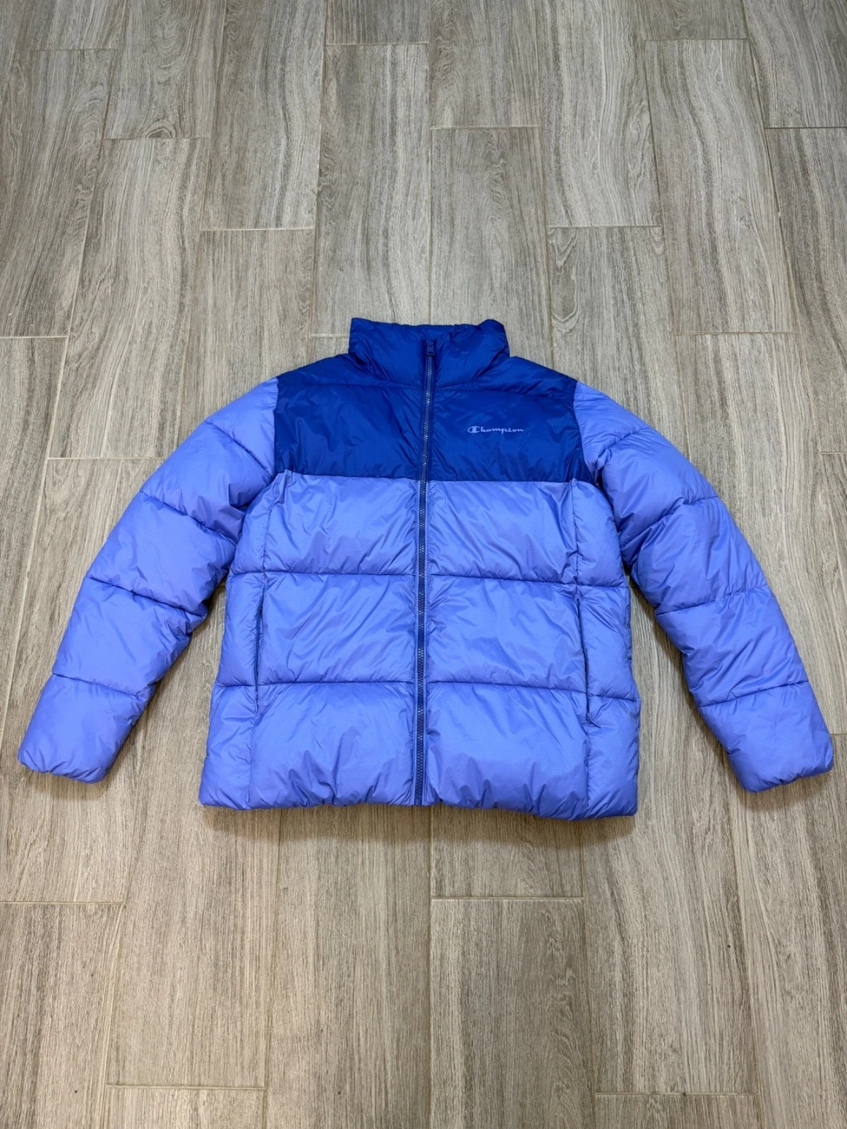 Champion Tech Fill Puffer Jacket Mens Small Blue Colorblock Quilted Winter