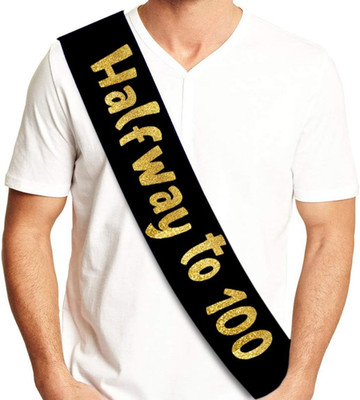 Halfway to 100 Black and Gold Glitter Satin Sash - 50Th Birthday Sash for Him or
