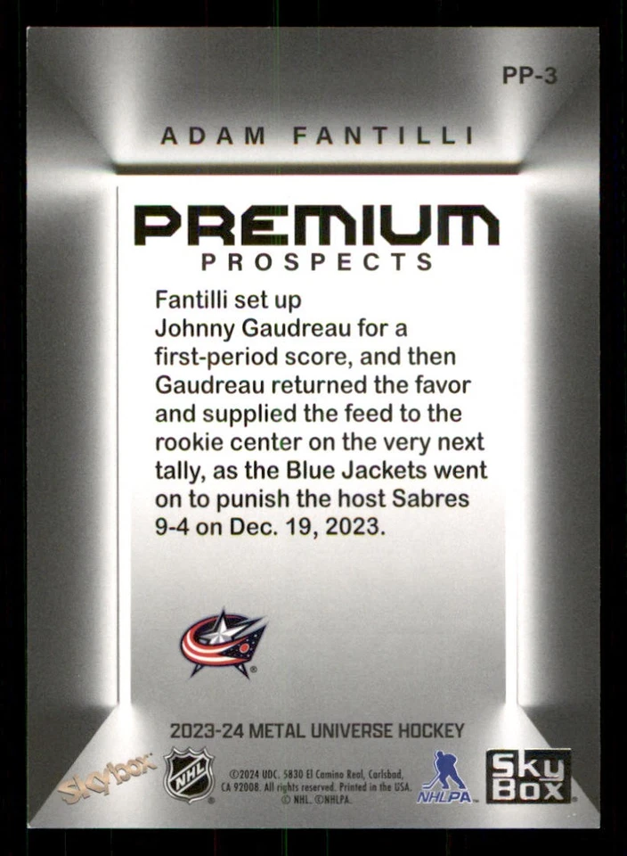 2023-24 Metal Universe SkyBox Premium Prospects #PP3 Adam Fantilli - Image 2 of 2