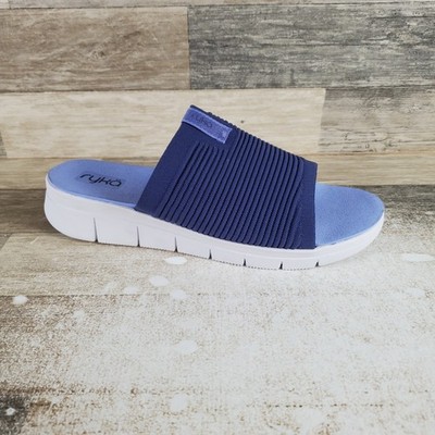 Ryka Epic Womens Slide Sandals Sz 11 M Dusk Blue Knit Stretch Slip On Open Toe