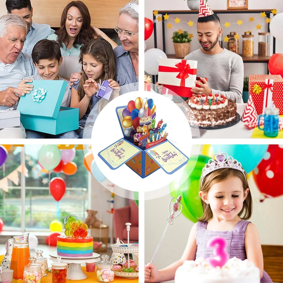 Tarjeta de Cumpleaños Pop Up Tarjeta de Felicitación de Cumpleaños Musical 3D con Vela LED Soplable Foto 3 de 4