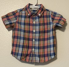 Janie and Jack Baby Boy Plaid Short Sleeve Button Down Shirt 6-12 Months Summer