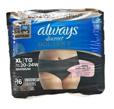 XL 16ct Always Discreet Boutique Incontinence and Postpartum Underwear for Women