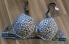 NWT Victorias Secret Bombshell Tshirt Leopard Add 2 Cups Padded Push Up Bra 36AA
