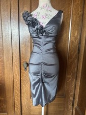 Vtg Y2K XSCAPE Joanna Chen Evening Dress Gunmetal Silver-Gray Ruffle, Sz 6