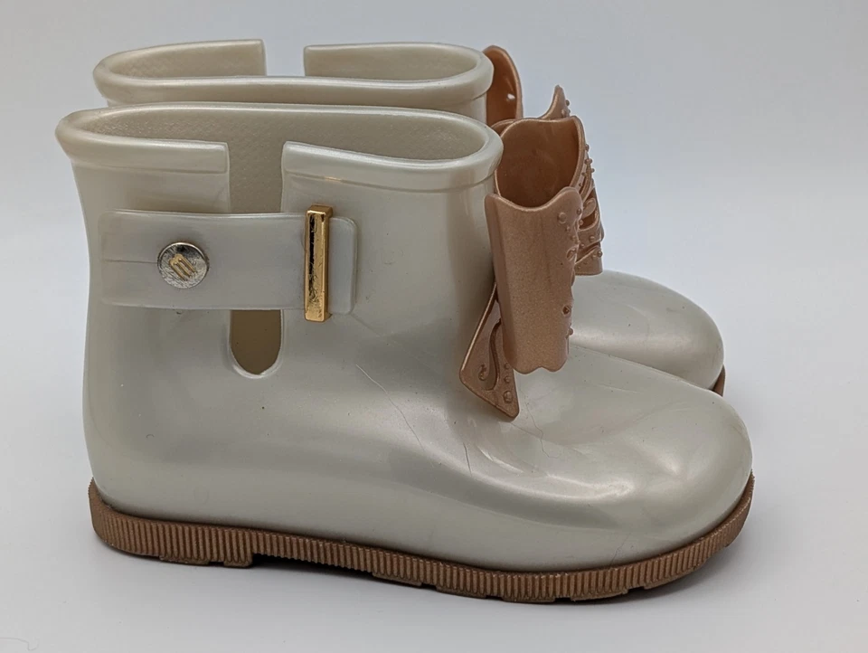 Mini Melissa Sugar Rain Fairy Rainboots Shimmer/Gold Size 7 - Image 3 of 4