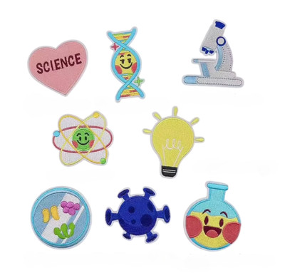 Science Molecule Atom Lab Newton Einstein Math Patches Set of 8, Iron On/Sew On