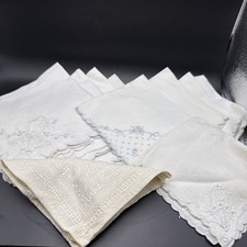 Set of 10 Various Vintage white/off white Embroidered Hankerchiefs