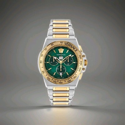 Herrenuhr Versace Greca Extreme - VE7H00523. Chrono 45mm Silber Gold Grün 