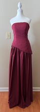 Burgundy Strapless Evening Gown Floor Length Bridesmaid Prom Dress Formal