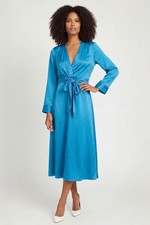 River Island Turquoise Silky Long Sleeve Knot Front Dress
