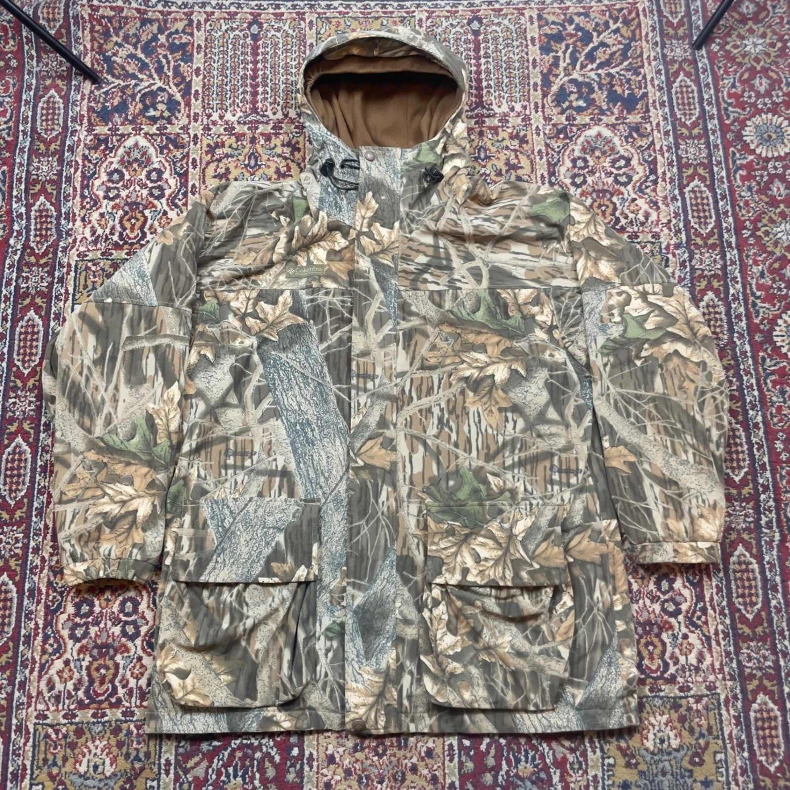 VTG 80s 90s Columbia Sportswear Backlands Camo Fleece Parka Jacket L Brown Leaf