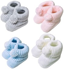 Newborn Baby Acrylic Knitted Booties | Boy & Girl Pom Pom Bootees |  0-3 Months