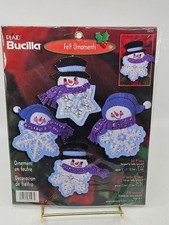 Bucilla Set 4 Let It Snow Felt Applique Ornament Kit 84597 Snowman Snowflakes 5"