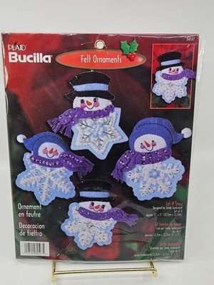 Bucilla Set 4 Let It Snow Felt Applique Ornament Kit 84597 Snowman Snowflakes 5''
