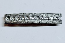 Vintage Silver Tone Leaf Pattern Rhinestone Bar Barrette Hair Clip France Metal