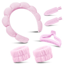 Spa Headband Set for Skincare Routine - Headband and Wristband with Hair Clips