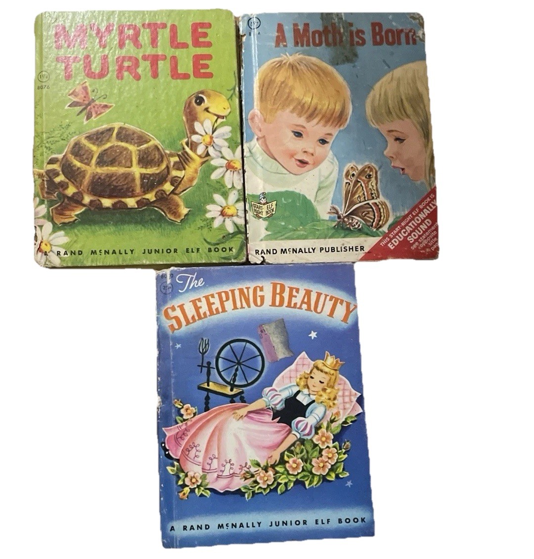 Vintage Children’s Books JUNIOR ELF Lot Of 3 Sleeping Beauty Myrtle Turtle moth