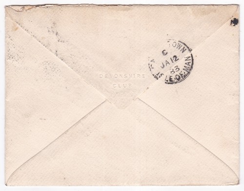 1883 QV GOOD 1d LILAC + JUBILLEE STAMP ON DEVONSHIRE CLUB COVER TO ISLE OF MAN - Picture 2 of 3
