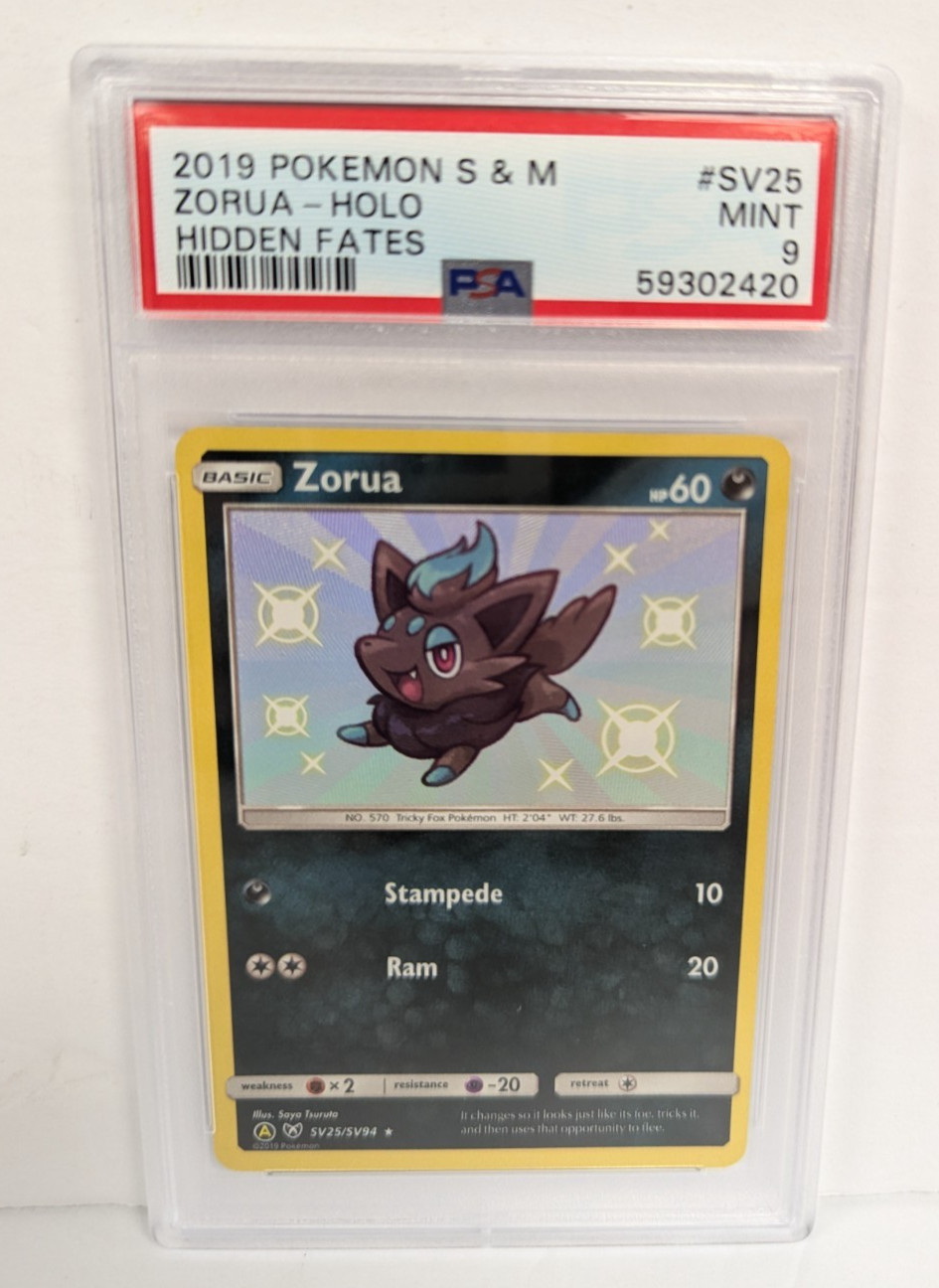 2019 Pokemon S & M #SV25 Zorua Holo Hidden Fates Mint PSA 9