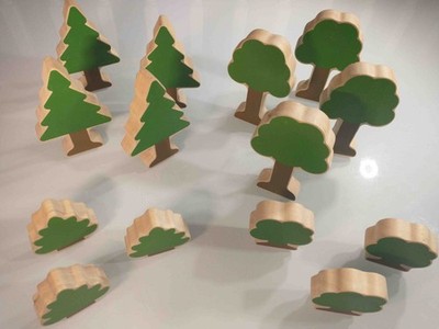 Guidecraft Kaplan Wooden Trees & Bushes Block Play Set for Schleich Grimms Haba