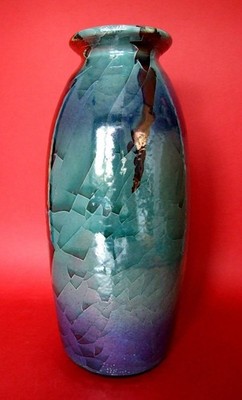 big blue and rare CLAUDIO PULLI ceramic vase ITALY SARDEGNA signed mosaic glazed