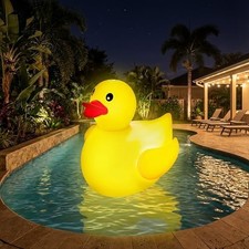 Inflatable Duck Pool Float, 4 Feet, LED Lights, Yellow Outdoor Pool Toy