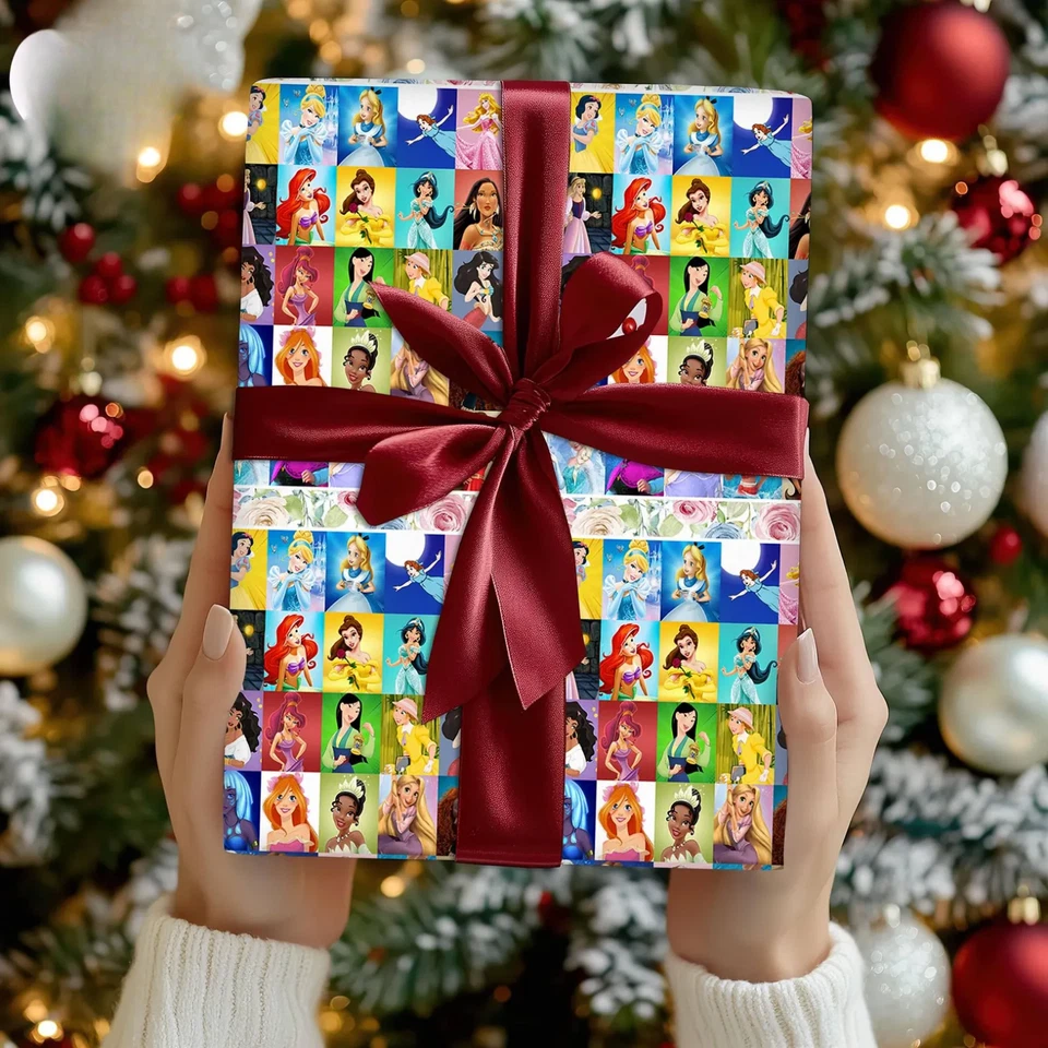 迪士尼公主包装纸,贝拉灰姑娘爱丽儿茉莉圣诞节 2025 — 第 2/4 张图片