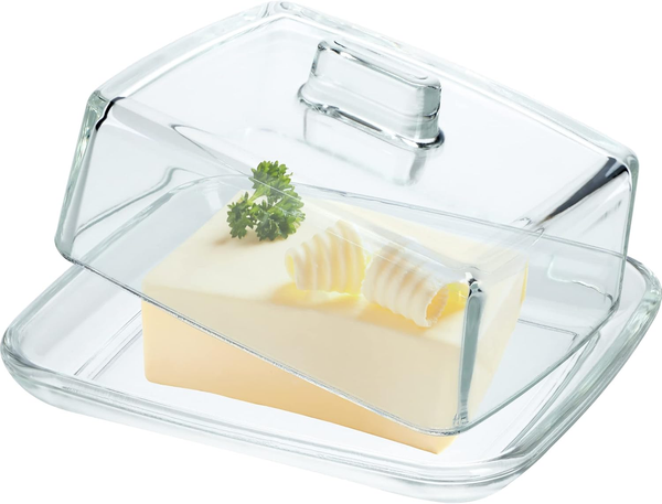 Butterdose Aus Glas, Rechteckige Butterglocke, Klare Butterschale Mit Deckel Und-image