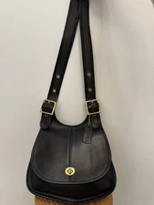 Vintage Coach Black CRESENT Made In NYC Leather Shoulder Bag